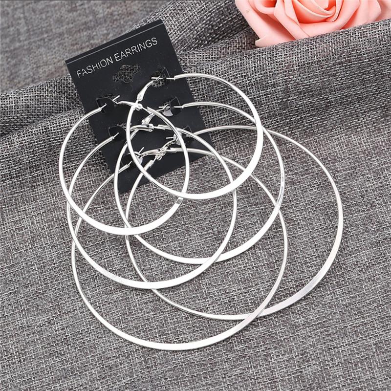 

3 Pairs Different Sizes Fashion Circle Pendant Hoop Earrings Eardrop Jewelry