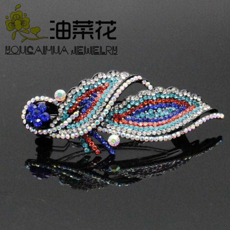 

Wedding Girls Fashion Women Rhinestone Hair Clip Peacock Hairpin Crystal Alloy Barrette Spring Clips Hair Grips Accessories