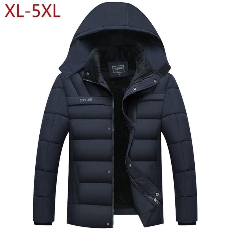 

Mens Winter Jacket Thickness Warm Hat Detachable Coat Simple Hem Practical Parkas Windproof Snow Cold Jacket Large Size 5XL 201114, Navy blue