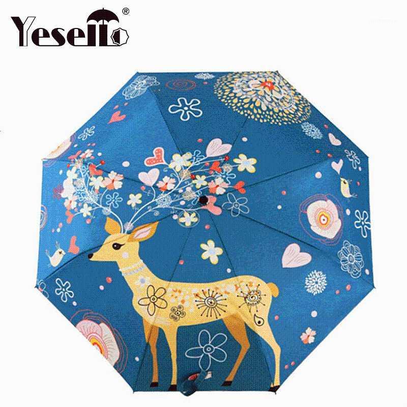 

Yesello Umbrellas Elk Original Design Women's Umbrella Oil Painting 3 Folding Parasol Lady Portable Girl Gift For Kids1, Other