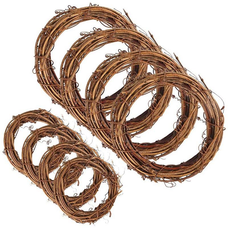 

8 Pieces Natural Grapevine Wreaths Vine Branch Wreath Garland for DIY Christmas Craft Rattan Front Door Wall 2 Sizes, Brown