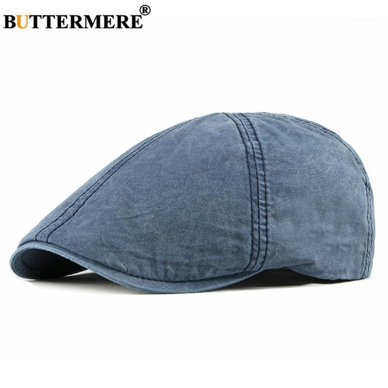 

BUTTERMERE Blue Newsboy Cap Cotton Mens Berets Spring Summer Retro Cabbie Male Flat Cap High Quality Driver Duckbill Hat1, Black