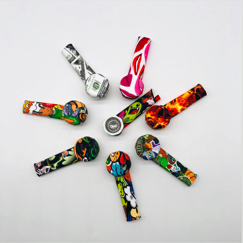

Printing 3.5 inch Silicone Spoon Hand Pipe Silicon Mini Water Pipe Dabble For Dry Herb Customized Printings Smoking Accessories