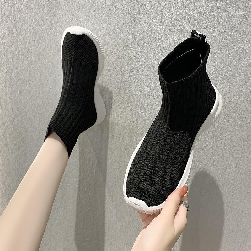 

Sock Shoes Woman 2021 Autumn Platform Boots Women's Casual Sport Boot Elastic Weaven Booties Block Heel Female Footware BLACK1, Black