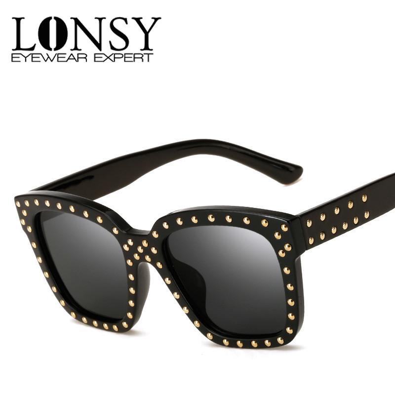 

LONSY Fashion New Rivet Oversized Sunglasses Women Brand Designer Vintage Sun Glasses Female Retro Big Mirror Ladies Eyewear