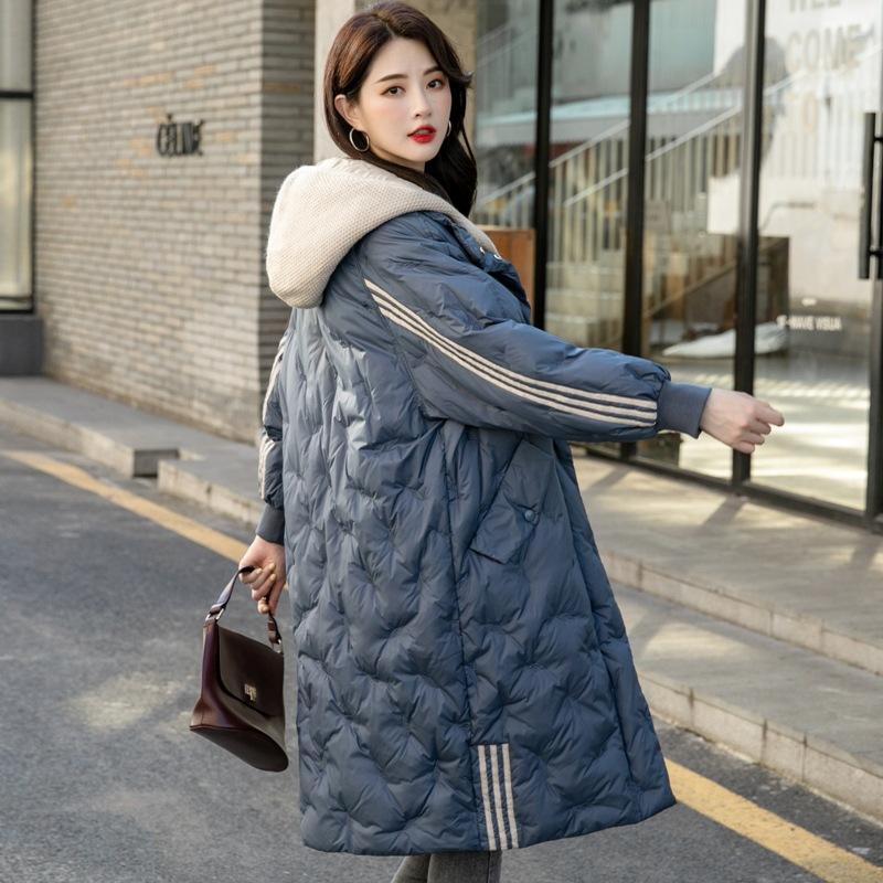 

Oversized down jacket women mid-length 2021 new fat white duck down Korean knitted hat jacket trend, Beige
