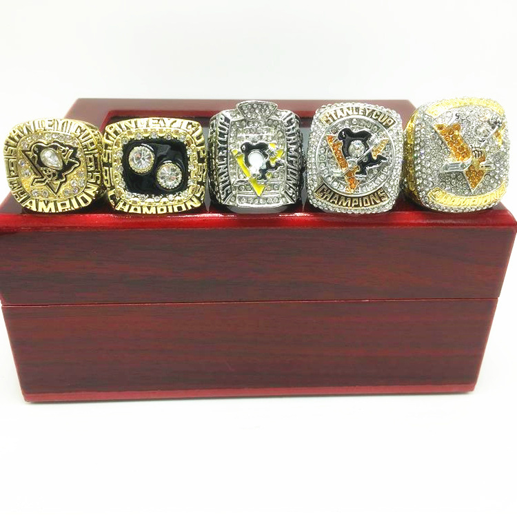 

5pcs ring PITTSBURGH PENGUINS STANLEY CUP Hockey CHAMPIONSHIP RING Set Men Fan Souvenir Gift Wholesale, Golden;silver