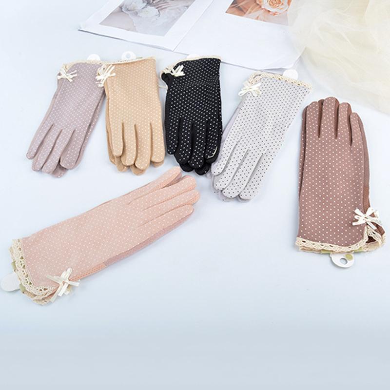 

New Women Lace Gloves Printing Driving Summer Sunscreen Girls Lady Thin Cotton Decent Sun UV Resistant Touch Screen Gloves