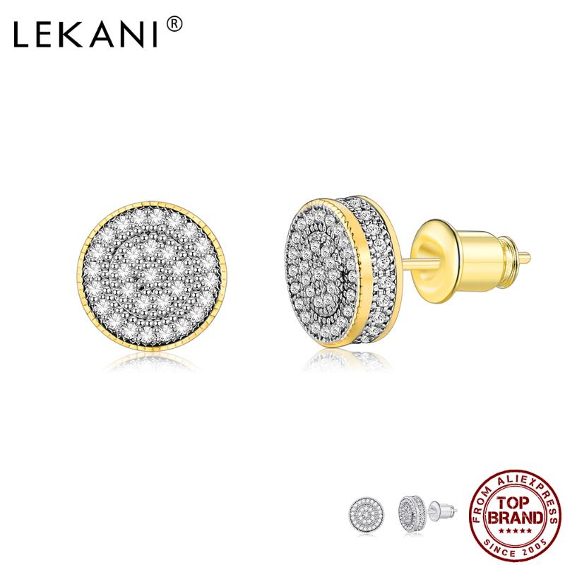 

LEKANI Fashion Round Gold Color Tiny Stud Earrings For Women Full Clear 5A Cubic Zirconia Earring Hot Sale Wedding Jewelry Gift