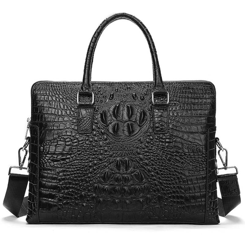 

Famous design Business briefcase crocodile grain cowhide leather men's bag horizontal briefcase shoulder bag male totes handbag, 17610black