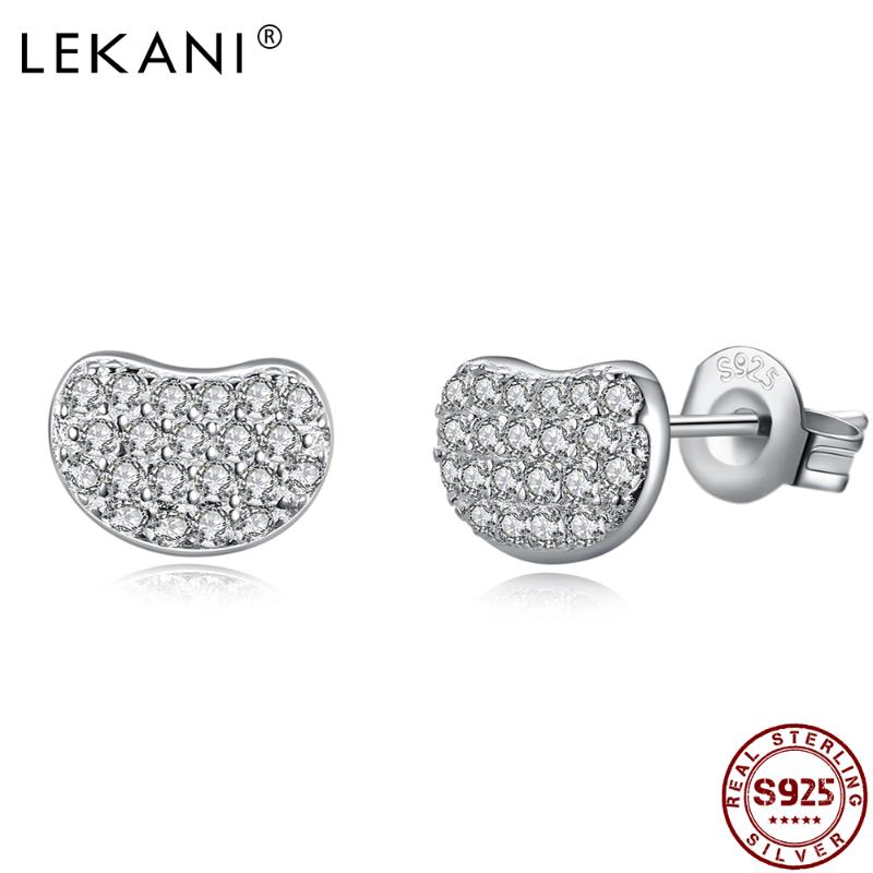 

Stud LEKANI Sterling Silver 925 Jewelry Pea Shape Earrings Women Bright 5A Cubic Zirconia Earring Trendy Party Accessories
