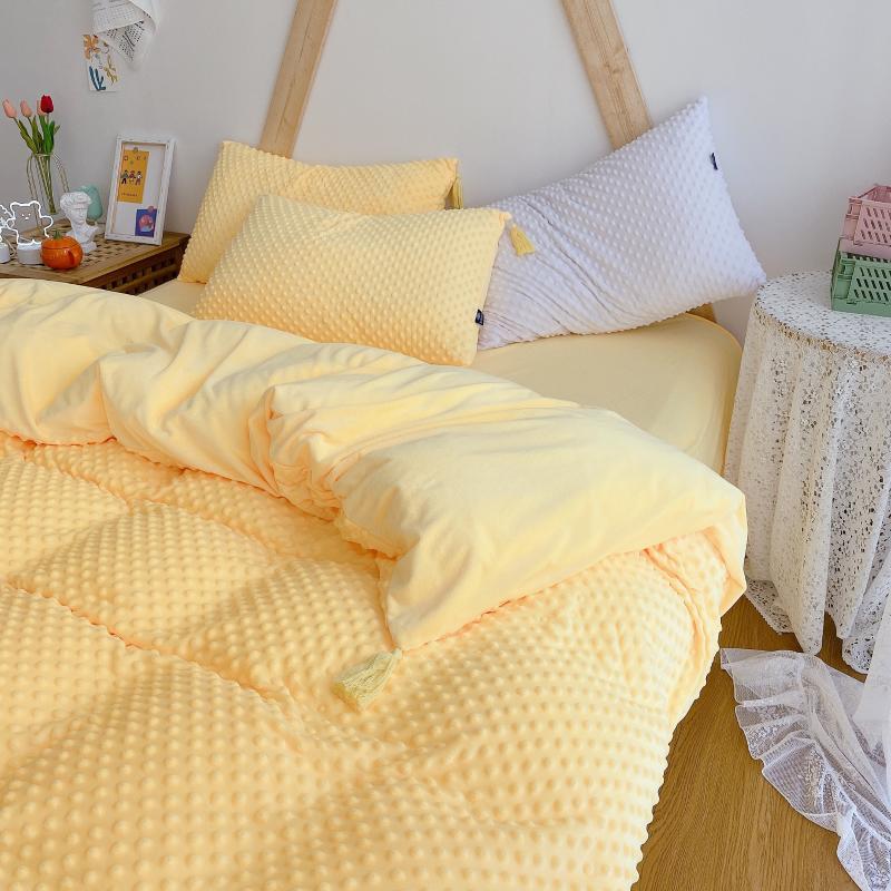 

Princess Style Soft Beans Velvet Bedding Set with Tassel 3/4pcs Comforter Set Duvet Cover Bed Sheet and Pillowcases King Size, Pink