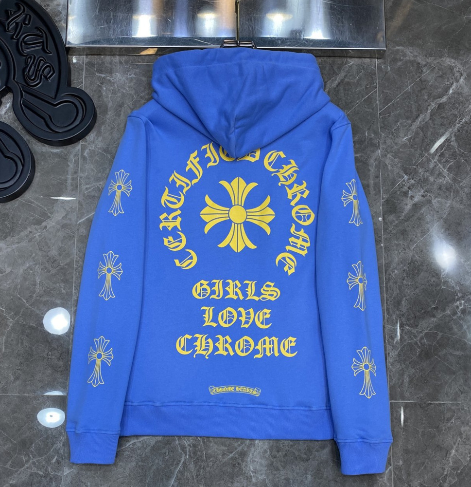 

Autumn and winter new ch Crowe Hoodie men' Pullover cross Sanskrit printing trendy brand for men and women, Custom blue