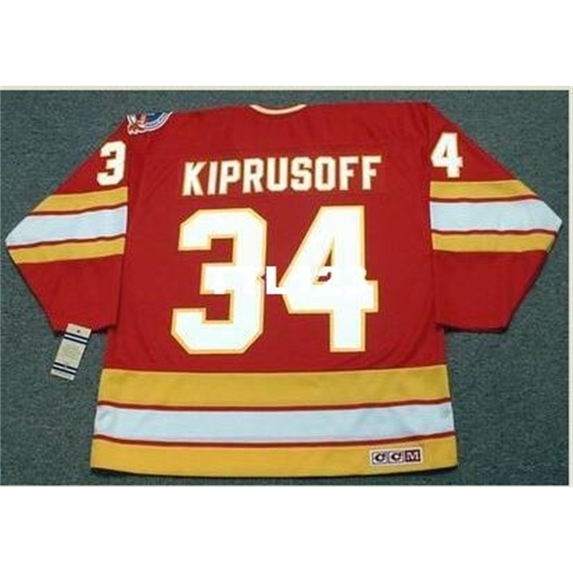 

Mens #34 MIIKKA KIPRUSOFF Calgary Flames 1989 CCM Vintage Retro Away Hockey Jersey or custom any name or number retro Jersey, White