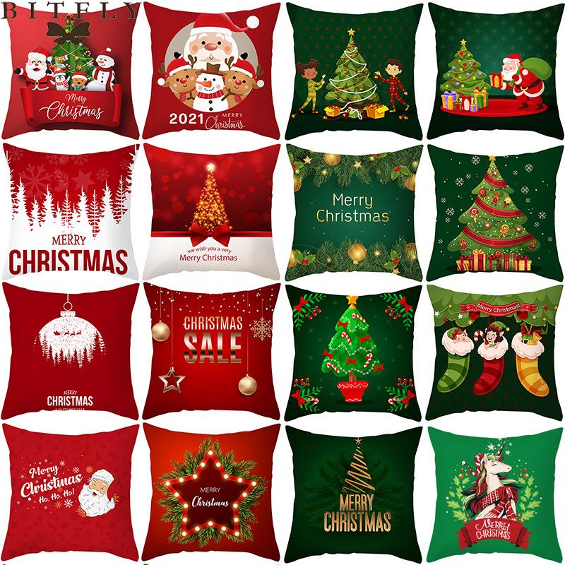 

Christmas Decorations 45x45cm Red Green Cushion Cover Merry Decoration For Home Sofa Decor Xmas Gifts Happy Year 2021