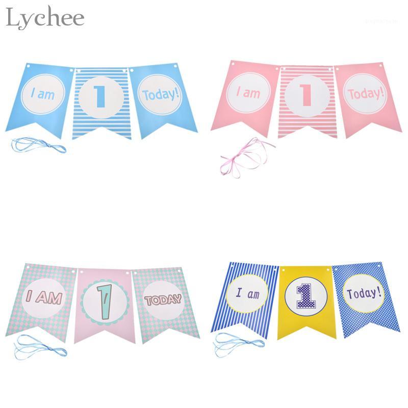 

Lychee First Birthday Banner Boy Girl Baby Shower Bunting Garland Kids 1st Birthday Party Hanging Decoration1
