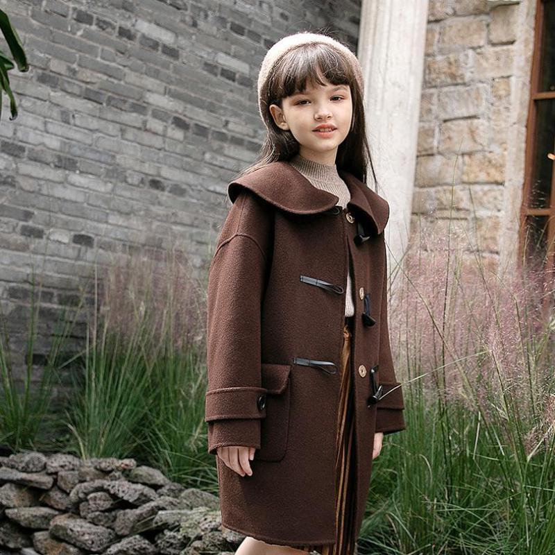

Winter Woolen Overcoats For 5 to 14 Years Girls Single Breasted Mid Length Coats Kids Children Warm Thicken Jackets Outerwear, Beige