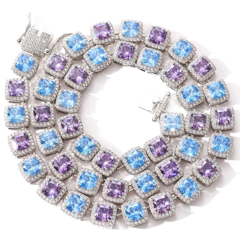 

Iced Out Colored Chains Necklace for Female Square Men to Cubic Zirconia Hipster Hip Hop Jewelry Present Kywj