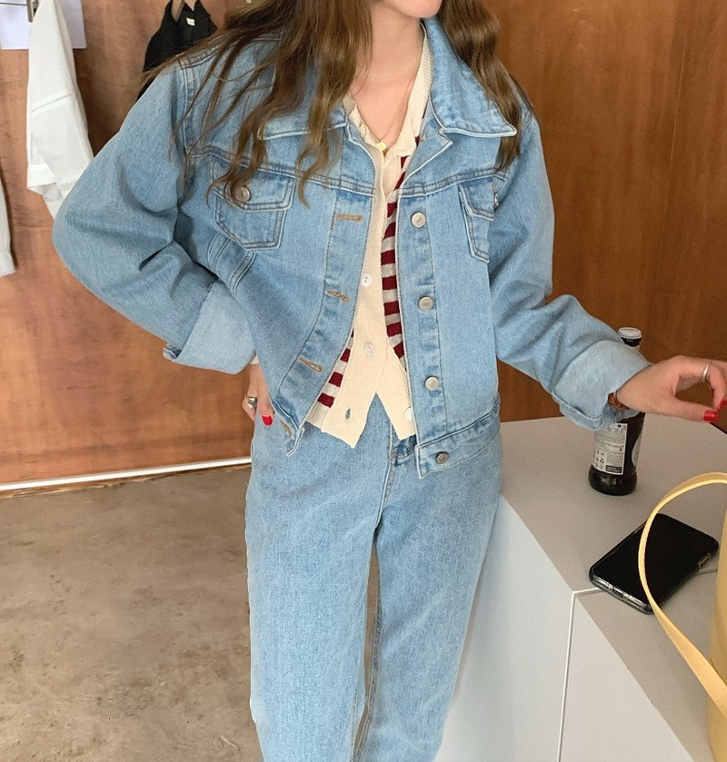 

2021 New spring and autumn short female lapel retro simple casual all-match washed denim coat S47Y, Graph color