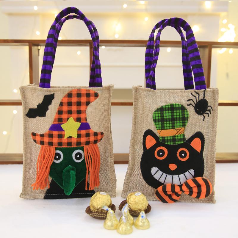 

Halloween linen pumpkin tote bag children's party dress non-woven candy bag pumpkin bucket prop gift