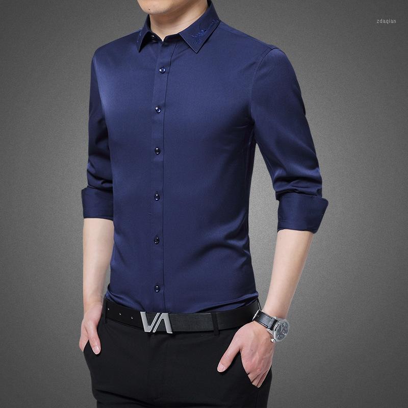 

Men's Shirt New Men's Fashion Solid Color Slim Shirt Business Office Formal Wedding Groomsmen's1, Same as the picture2