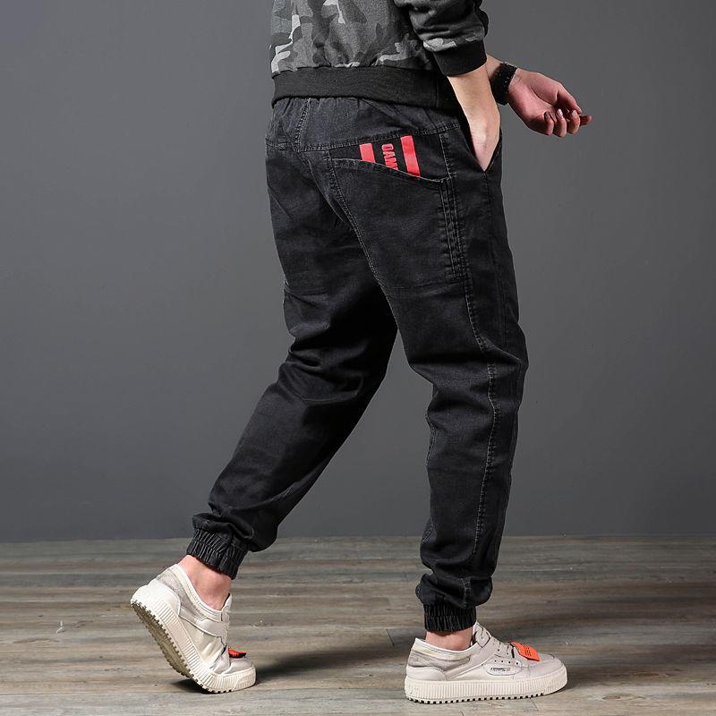 

Denim pants men's loose fit Harlan large pants Korean fashion casual tooling, Black