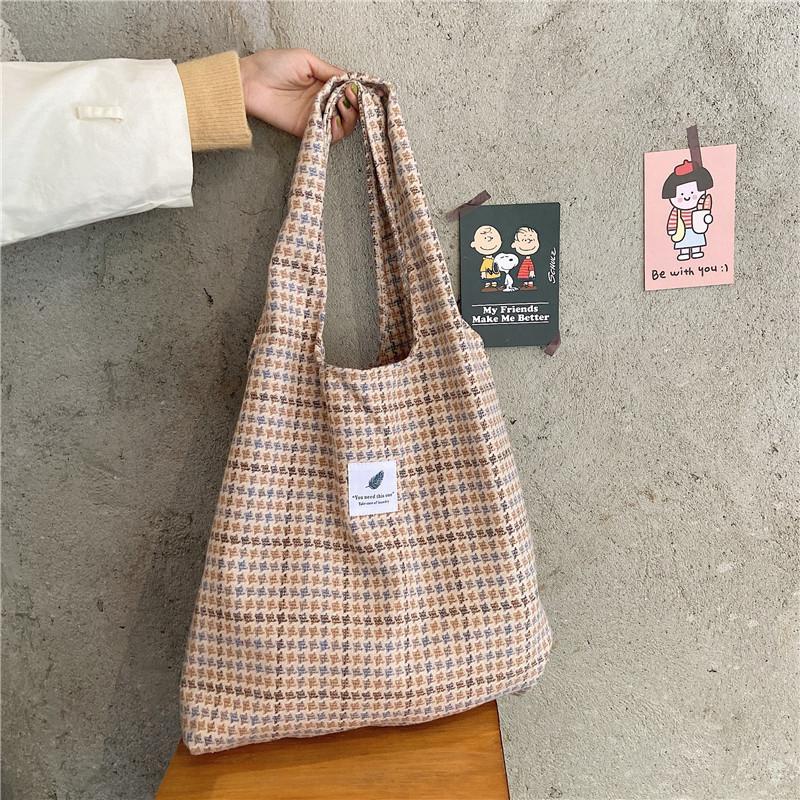 

Woolen Canvas Shoulder Bag for Women Simple Tote Soft Cloth Fabric Large Capacity Cute Shopping Book Bag Ladies Purses Handbag, Blue