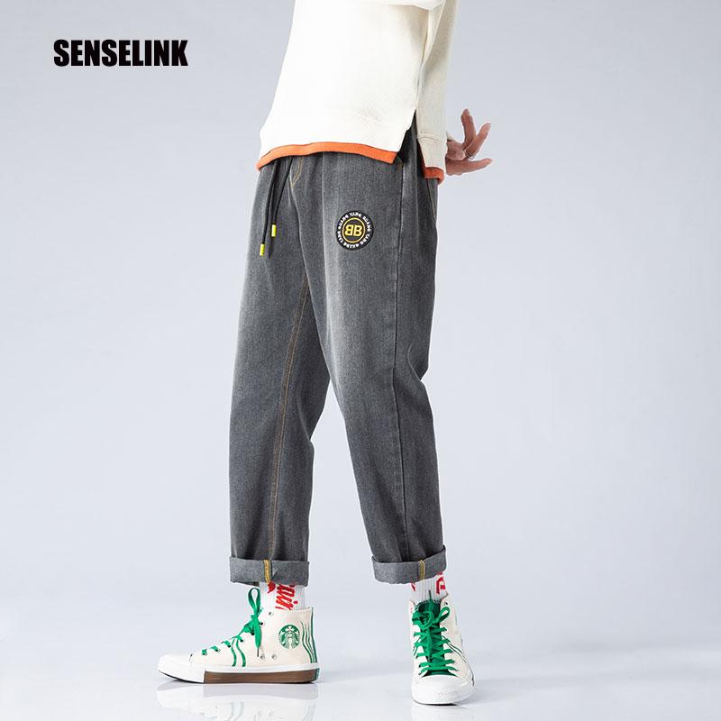 

2021 New Men' Brand Spring Summer Korean Jeans Pants Loose Straight Casual Fashion Trousers Classic High Quality Denim Pants, Black