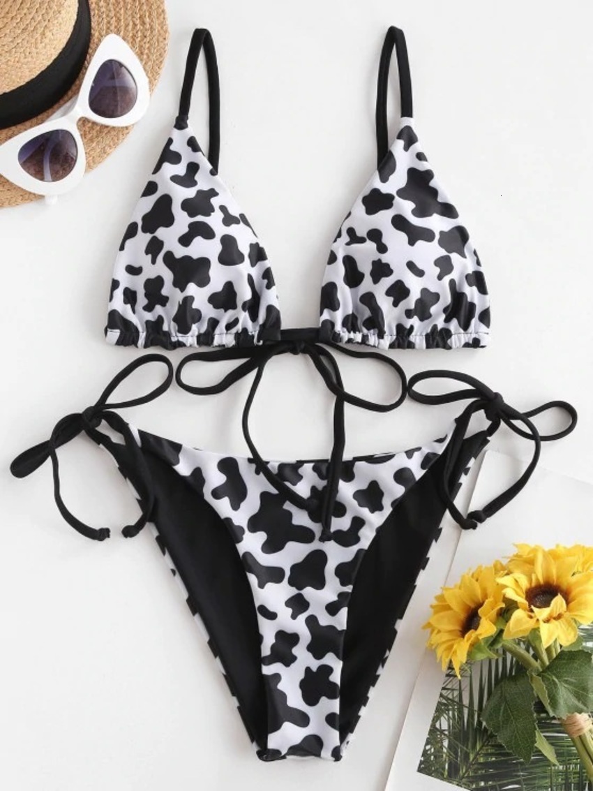 

Triangle Bikini Sexy Leopard Print Split Swimsuit for Women VWV4, White;black