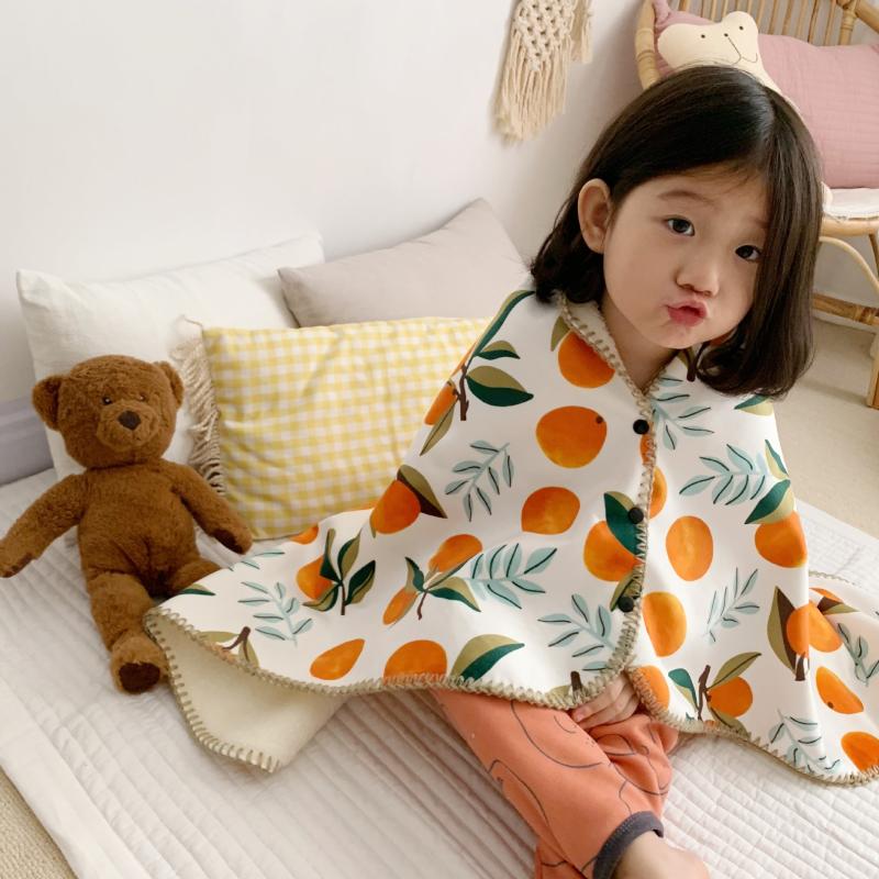 

Winter Orange Fruit Pattern Shawl Blanket Luxury Leopard Stripes Kindergarten Double Thickening Baby Kids Blanket Parent-child