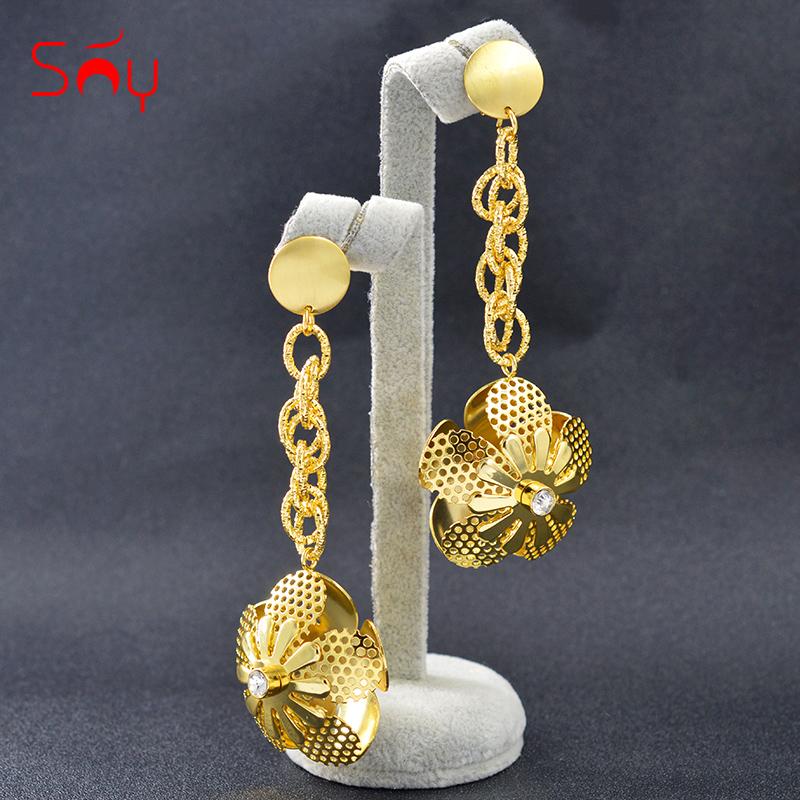 

Sunny Jewelry Romantic Flower Earrings For Women Long Drop Dangle Earrings Hot Selling Big For Wedding Jewelry Findings