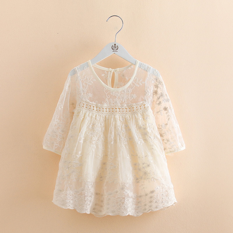 

2021 New Baby Party Princess Children Girls Es Lace Embroidery Kids Clothes 2-6y 77e4, Ivory