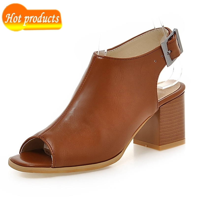 

2021 The New Classic Summer of Leather Women Macy Sandals Concise Peep Toe Fivela Boots Gross Leap Women's Shoes Solid Plus Size Krqw, Black