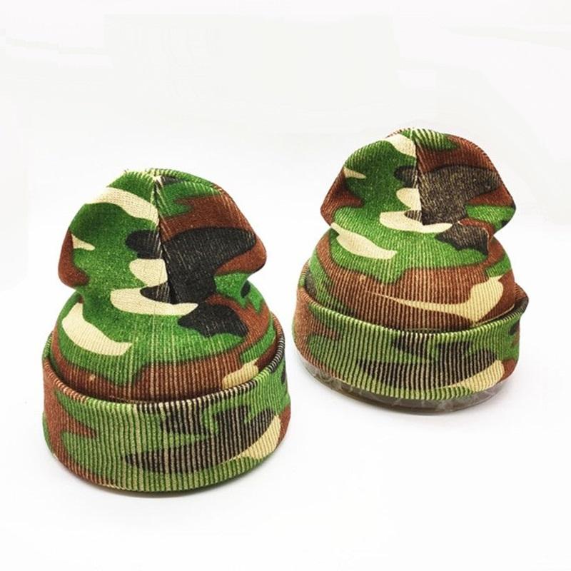 

Winter camo printed hip hop knitted beanies caps Outdoor adult men and women slouchy Casual skullies hats gorros, Black