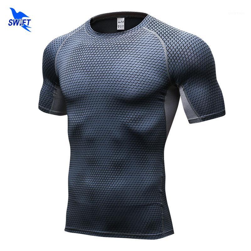 

Men's Compression Skin Tight Sport Shirts Short Sleeves 3D Printing Rashguard Fitness Base Layer Weight Lifting Gym Running Tops1, Blue