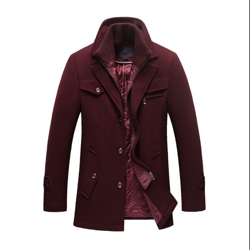 

New winter men casual business wool coat long cotton thick male jackets fine fitting double single-breasted hot outwear 4xl, Red