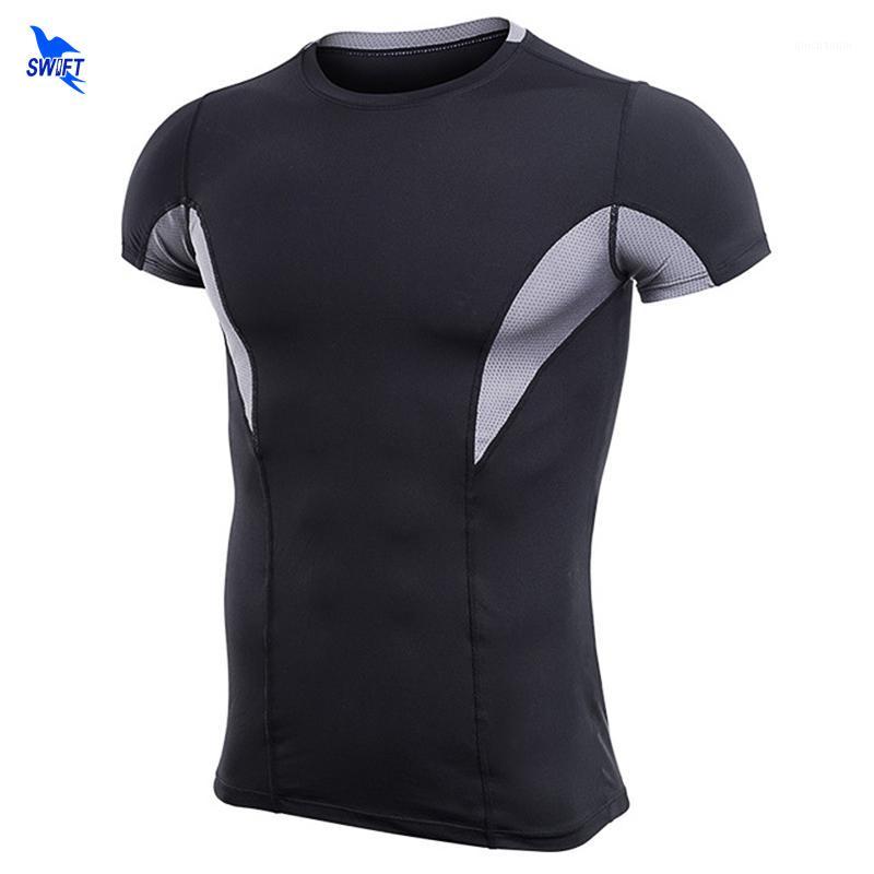 

New Sport Shirt Men Fitness Running T Shirts Short Sleeve Top Tees Elastic Sportswear Gym Bodybuilding Training T-shirt Rashgard1, Black grey