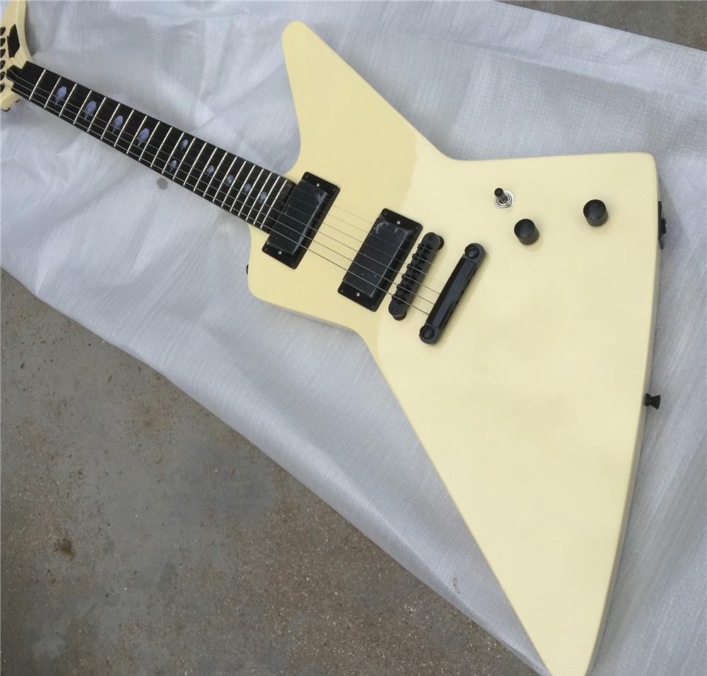 

Metallica James Hetfield Cream White Explorer Electric Guitar EET FUK Fingerboard Inlay, Active Pickups & 9V Battery Box , Black Hardware