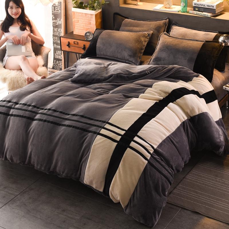 

Nordic Simple Bedding Set Winter Cotton Soft Bed Cover Pillowcases King Size  Bedding Set Ropa De Cama Home Textile DB60CD, Brown