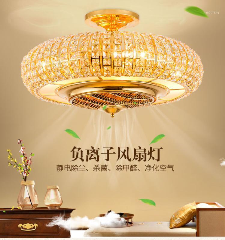 

NEW European living room invisible anion fan lamp bedroom dining room modern simple LED crystal fan hanging lamp decoration1
