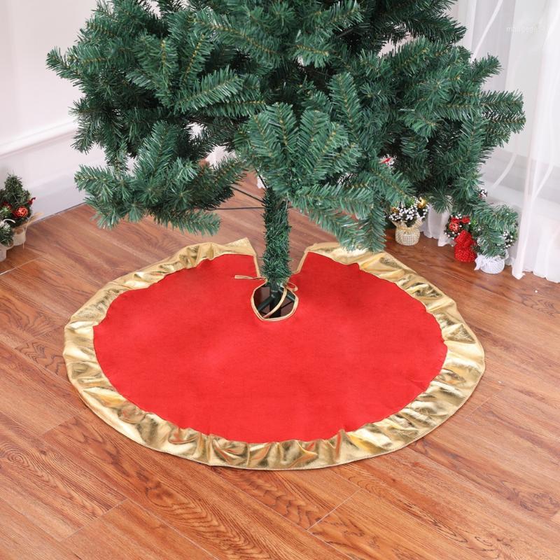 

90cm Christmas Tree Skirt Red Gold Rim Christmas Tree Dress Big Red Ornament Merry Decor Tool Decor Navidad1