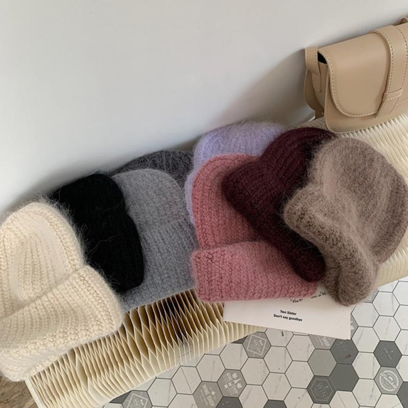 

Women Winter Fuzzy Plush Warm Knitted Beanie Hat Solid Color Cuffed Skull Cap