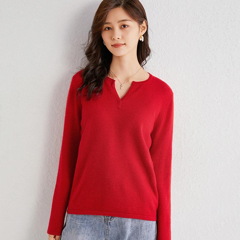 

Women' 100% Woolen Knitted Christmas Sweater Female Soft Jumper Warm Vintage Long Sleeve Sexy Sweater Red Beige Gray