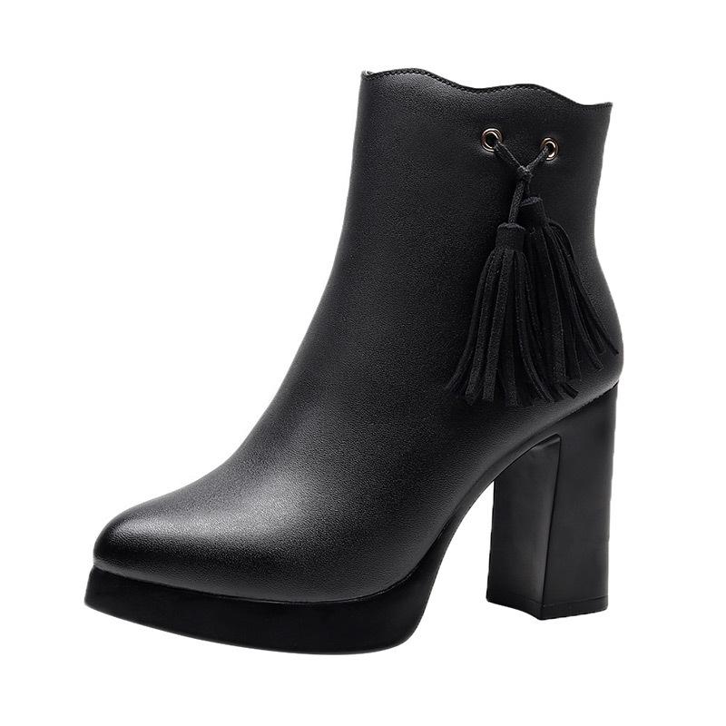 

Size (34-43) Block Heels Women High Heels Shoes 2021 Women Boots Ladies Fall Winter Shoes Zip Platform Boots Ankle Snow Botas, F fur lining