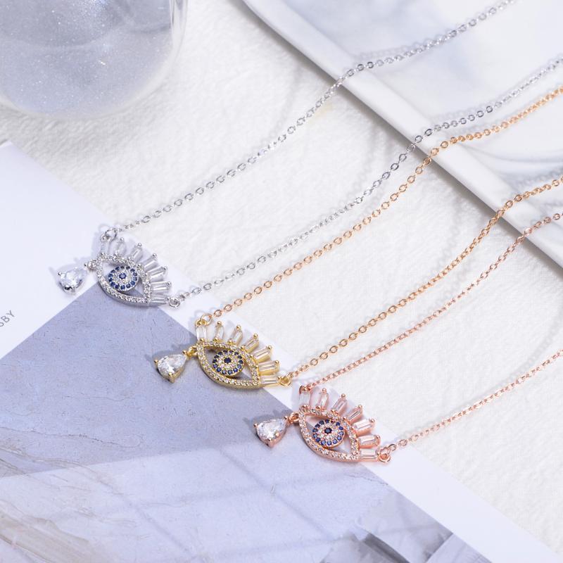 

Fashion rainbow Crystal zircon devil's eye pendant necklace Round circle pendant jewelry necklace personality gift for women