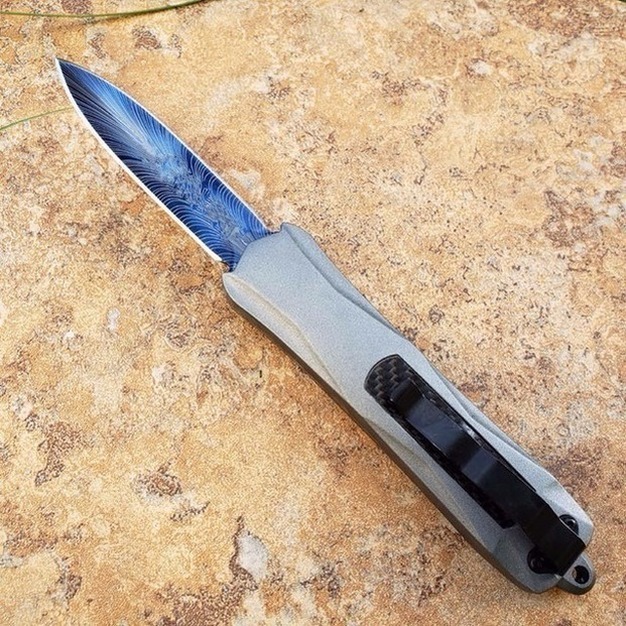 

A163 3300 grey handle blue blade double action automatic auto tactical camping knife hunting fodling knives xmas gift knife 18387 MICTF