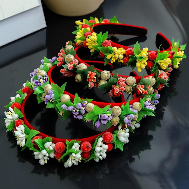 

Women Girls Christmas Headband Crown Handmade Floral Sweety Berries Forest Woodland Hair Hoop Xmas Festival Party Wreath