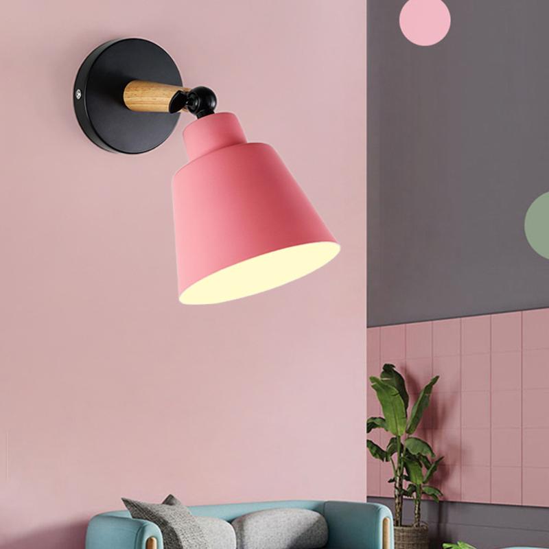 

Nordic Simple Style Candy Color Iron +Wood Wall Lamp Creative Girl & Child Baby Decoration Living Room Bedroom Sconce Lamp