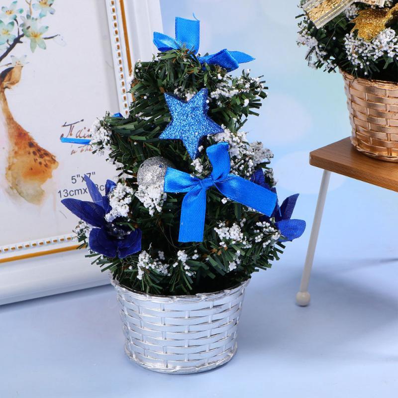 

2pcs Artificial Xmas Tree Decor Christmas Tree Model Gifts for Home Office Store (20cm Blue A and Golden A)1, Picture 1