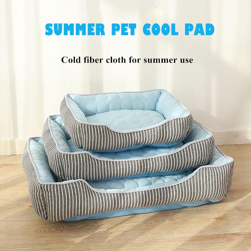 

Summer Pet Bed Cold Pad Ice Silk Mat Stripe Dog Kennel Soft Cushion For Medium Small Dogs Cats Puppy Sleeping Doggy Nest Pad, Blue